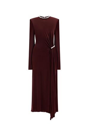 Crystal Embroidery Neck & Waist Detail Midi Dress DAVID KOMA | PF25DK92DBURGUNDYSILVER